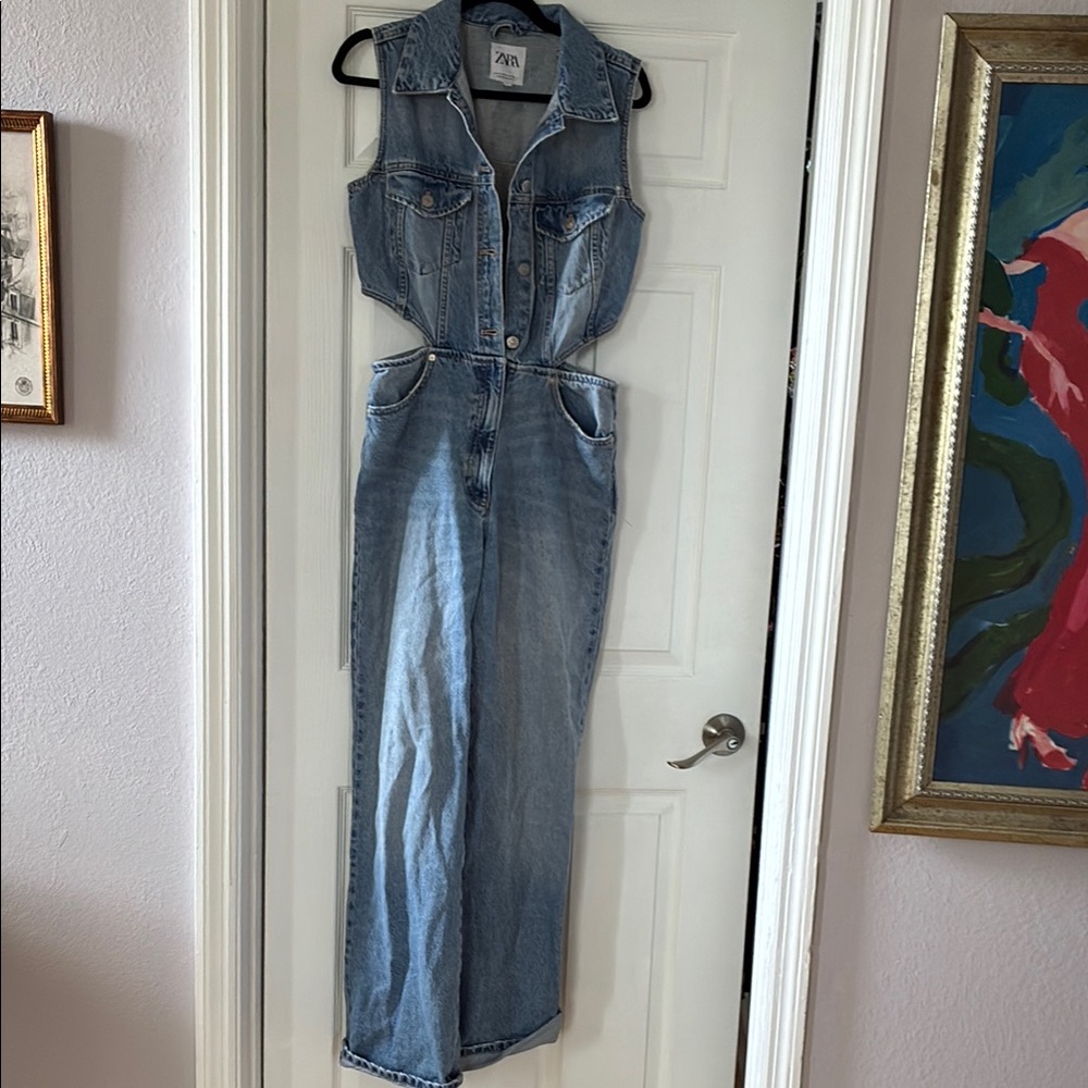 Zara cutout Denim Sleeveless Jumpsuit